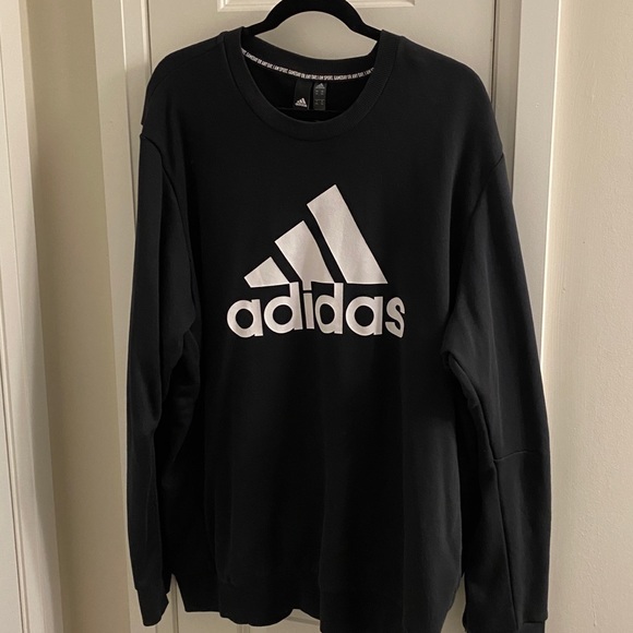 Adidas Men’s Cotton Crew Neck Sweater, Black, Size XXL, Adidas White Logo - Picture 3 of 11